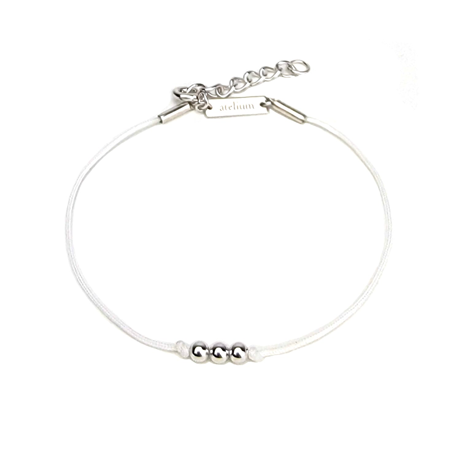 White string bracelet with 3 silver beads