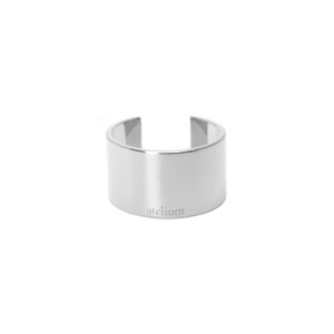 Wide silver cuff ring front view 