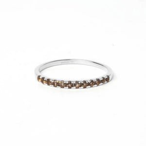 Thin silver ring with smoky quartz stones