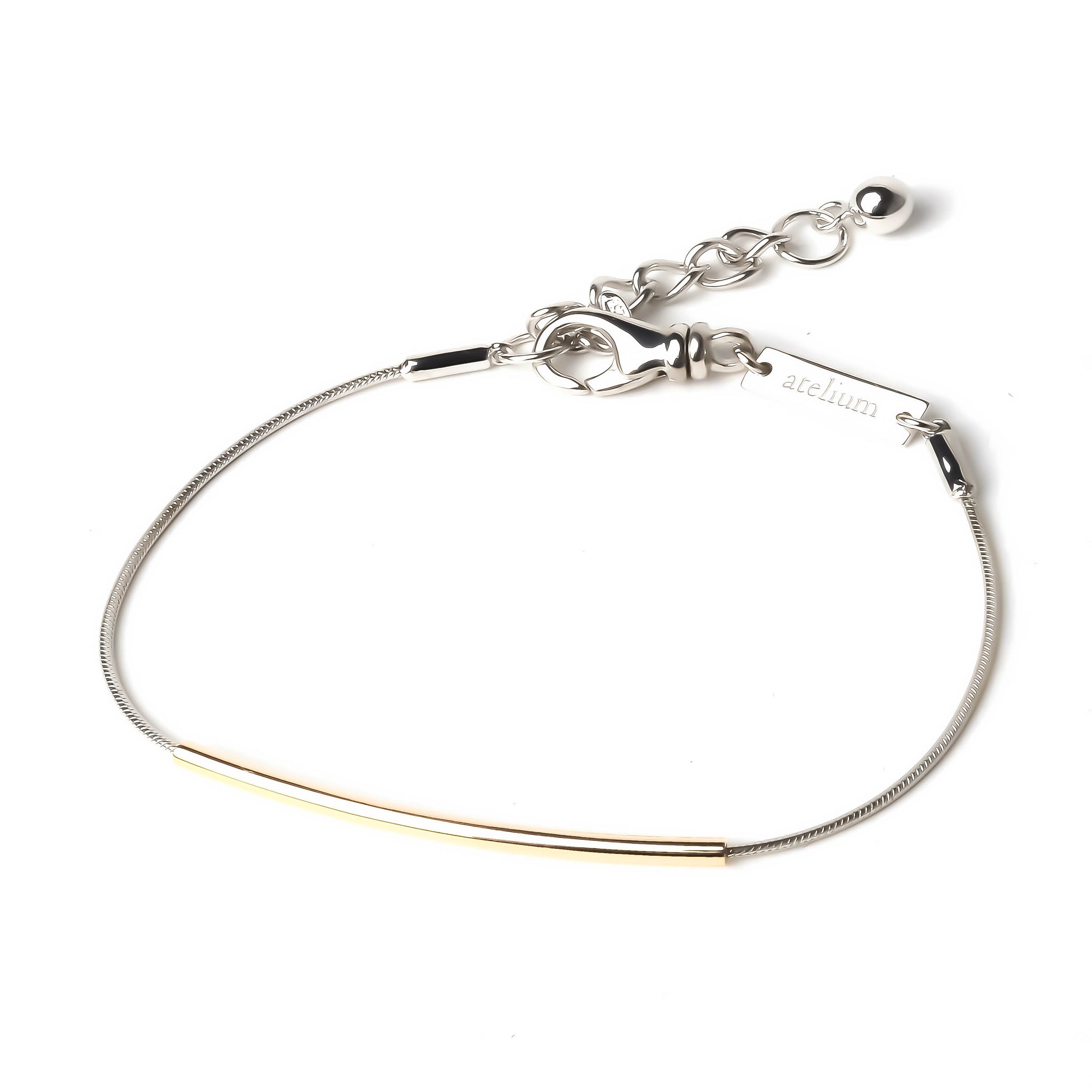 A bracelet with a gold tube on a 1.8mm silver Round Snake chain