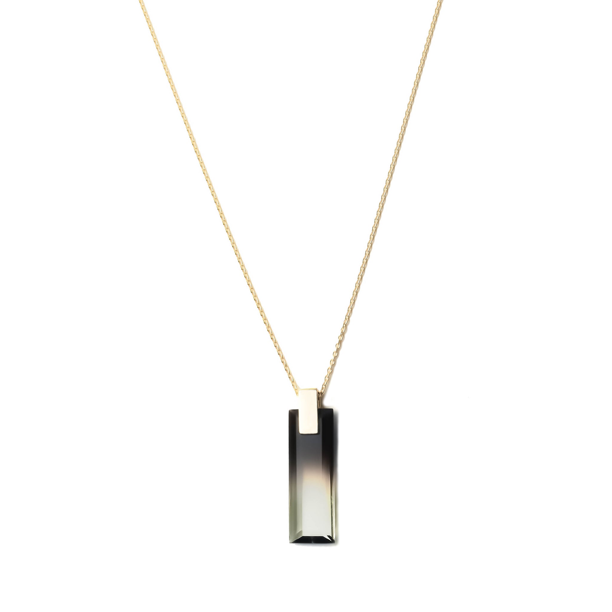 Gold necklace with blackish gray ombre pendant 