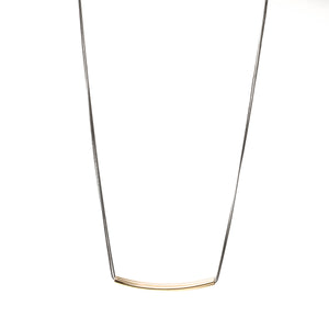 Necklace with three gold tubes on a silver Round Snake chain